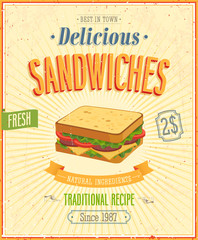 Vintage Sandwiches Poster. Vector illustration.