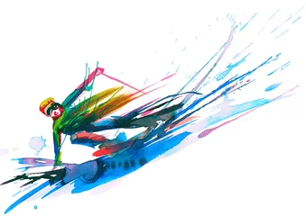 Türaufkleber Gemälde Skifahrer