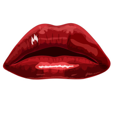 Big red lips track on white background