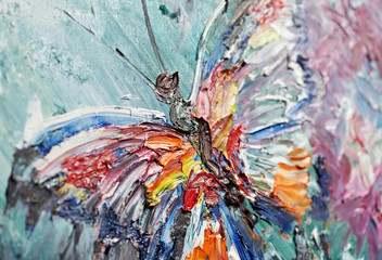 Obrazy  zbliżenie fragmentu obrazu olejnego motyla