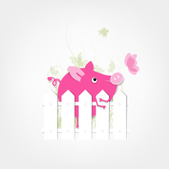 Funny pig with butterfly for your design