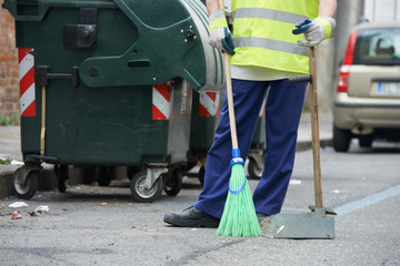 Street cleaning and sweeping with broom