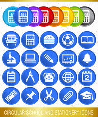 CIRCULAR SCHOOL AND STATIONERY ICONS
