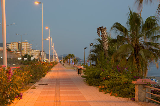 Turkish street at sunset, long shot