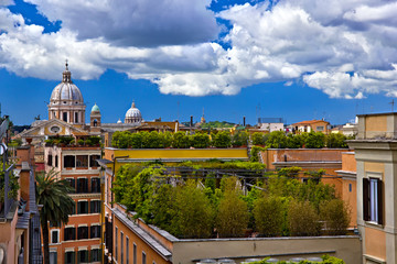 Urban landscape of the green roofs of Rome buildings