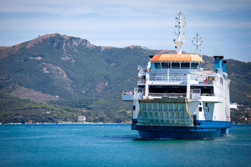 ferry enters the port of Portoferraio, Elba island Tuscan archip