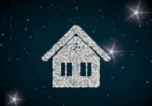 3d render of a glowing house symbol glittering on night sky