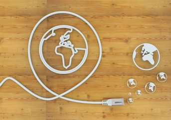 3d render of a international world icon formed by an cable