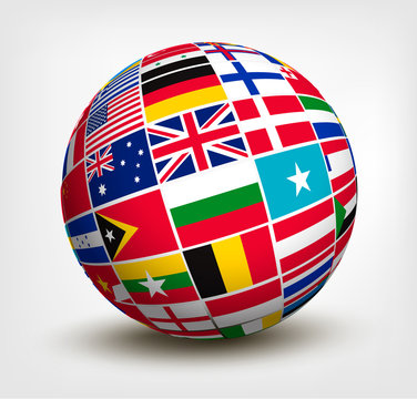 Flags of the world in globe. Vector illustration.