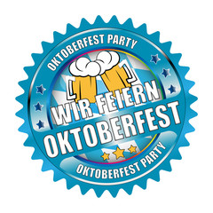 Bügel Button  Blau Wir feiern Oktoberfest