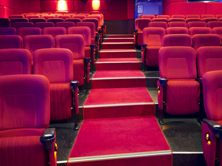Red seats of cinema hall