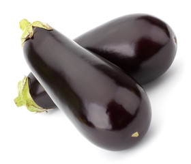 Black eggplants isolated on white background