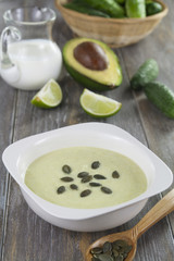 Cream soup of cucumber and avocado