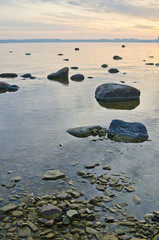 Stony coast of Baltic sea early in the morning