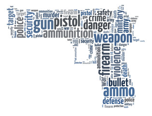 Fototapeta na wymiar Words illustration of a gun over white background