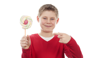 joyful boy with big lollipop