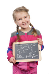 girl holding a slate