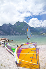 Obraz premium Surfer, Surfbrett, Segel, Gardasee, Italien, Torbole