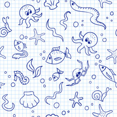 Seamless background with sea life elements