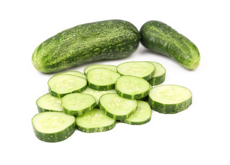 Fresh cucumbers and slices.