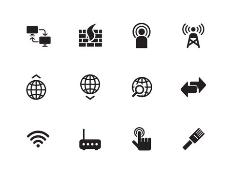 Networking icons on white background.