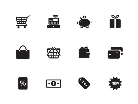 Shopping icons on white background.