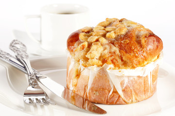 Delicious danish pastry with a cup of black coffee