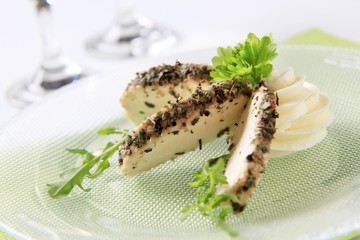 Herb coated cheese
