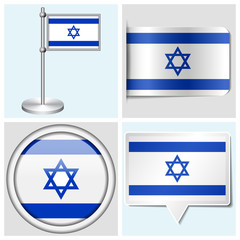 Israel flag - set of sticker, button, label and flagstaff