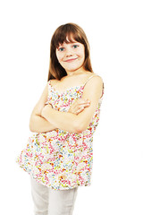 Portrait of a cute young girl standing with folded hands