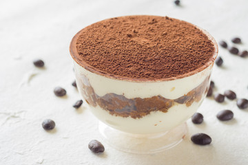 A cup of Tiramisu (with coffee beans)