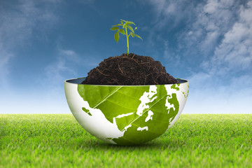 Eco world on grass and sky