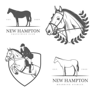Set of equestrian stables labels and badges