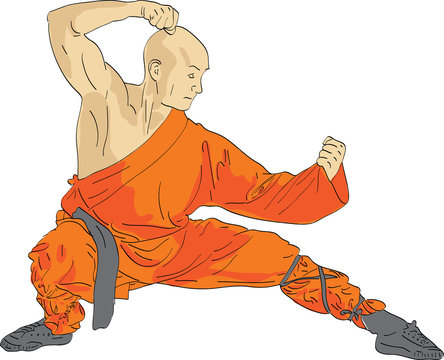 Shaolin warrior monk illustration
