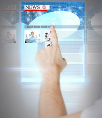 man with virtual screen and news