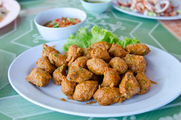 Spicy fried fish ball , Thai style food.