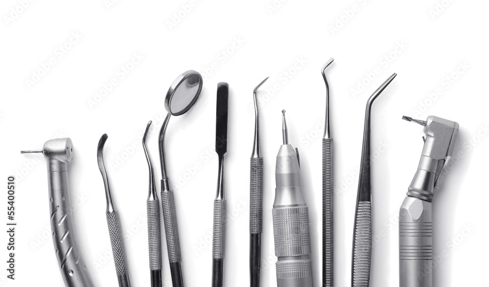 Wall mural row of various dental tools