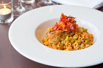 Grilled Chicken on a bed of paella