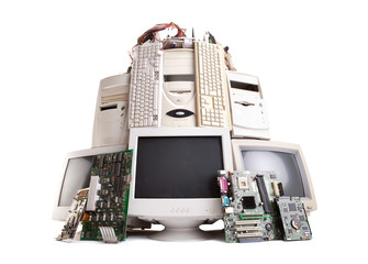 old computer and electronic waste - obrazy, fototapety, plakaty