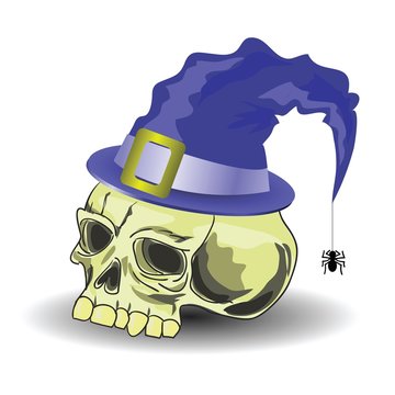 skull wearing blue witch hat clip art preview