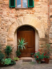 Fototapeta na wymiar old door in of brick building ..