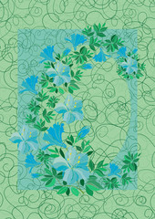 Illustration of frame from abstract blue flowers with background