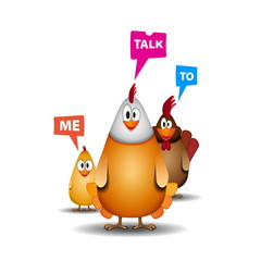 Funny chicken family with speech bubbles