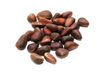 Pine nuts on a white background. macro