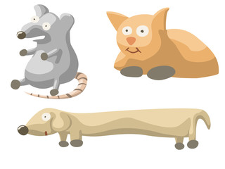 illustration of set with cat dog and mouse