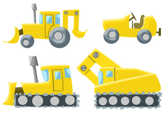 illustration set of four different tractors