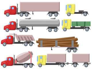 illustration of set of different trucks