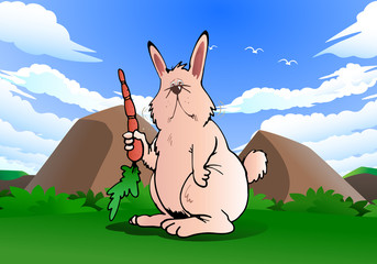 rabbit hold carrot on nature