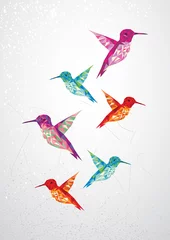 Peel and stick wall murals Geometric Animals Beautiful humming birds illustration.