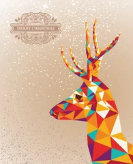 Deurstickers Geometrische dieren Merry Christmas kleurrijke rendieren vorm achtergrond.